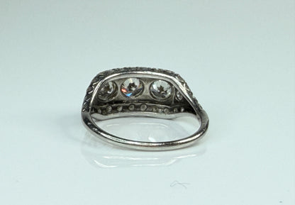 Art Deco Palladium Three Stone Diamond Ring G-H VVS2 Size 6.5 JR1485