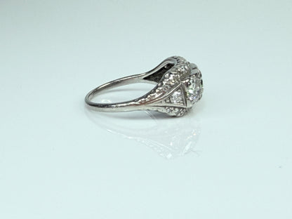 Art Deco Palladium Three Stone Diamond Ring G-H VVS2 Size 6.5 JR1485