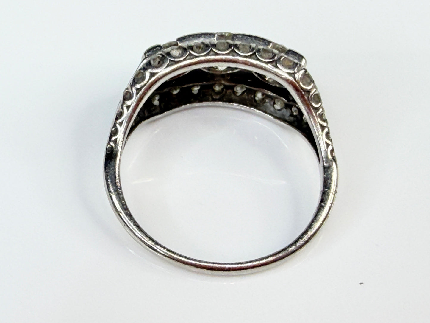 Art Deco Palladium Three Stone Diamond Ring G-H VVS2 Size 6.5 JR1485
