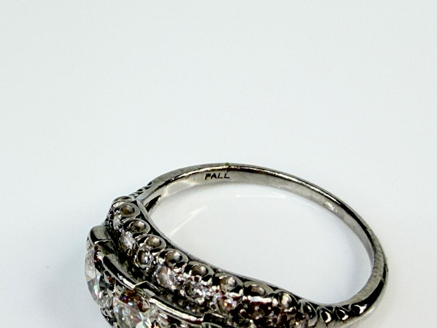 Art Deco Palladium Three Stone Diamond Ring G-H VVS2 Size 6.5 JR1485