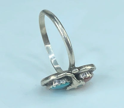 Native American Zuni sterling silver turquoise and coral Effie ring s6.5 JR445
