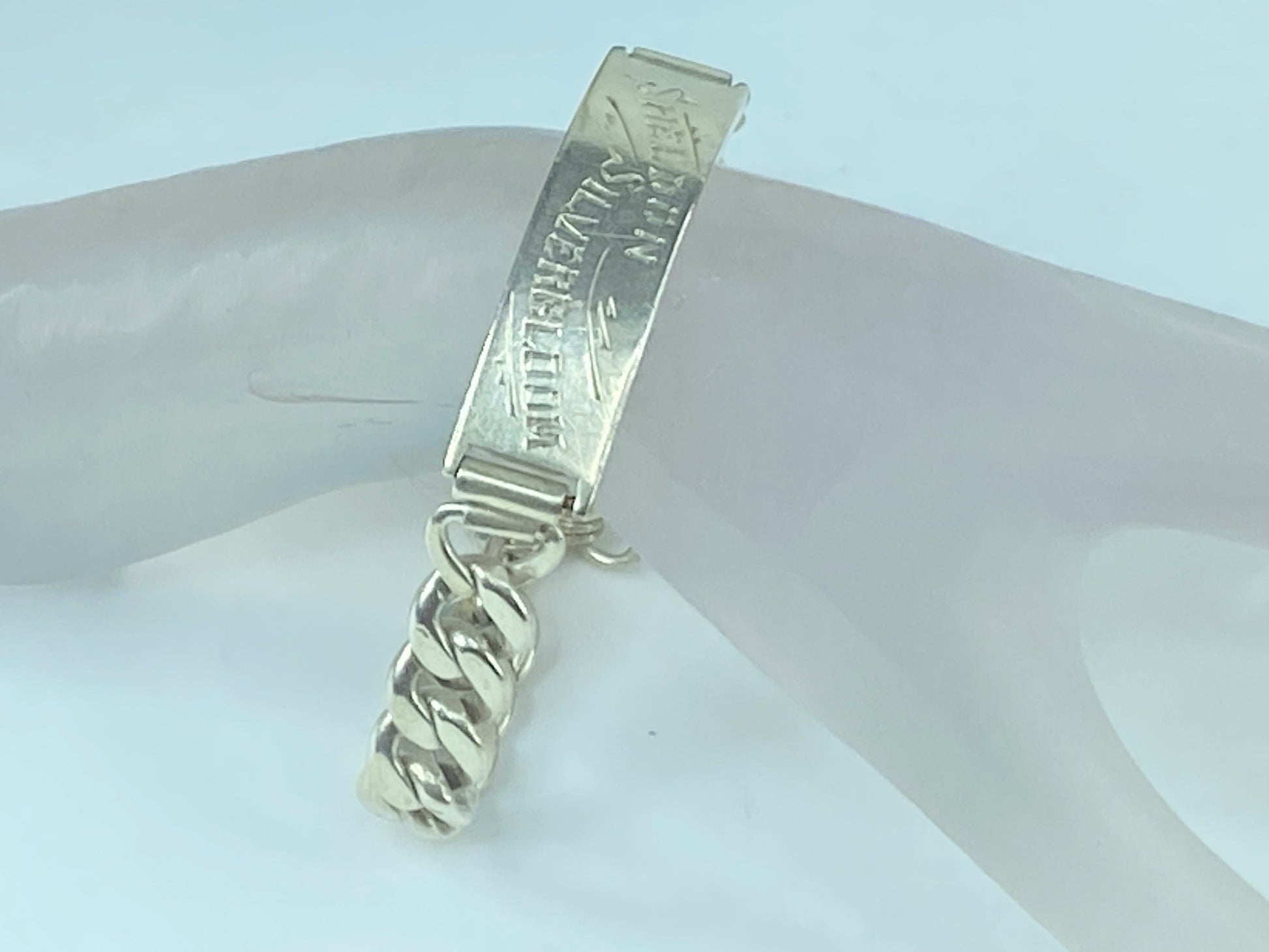 c1950's Huffy Sterling Silver ID band curb link bracelet 8.0" 47.1 grams JR446
