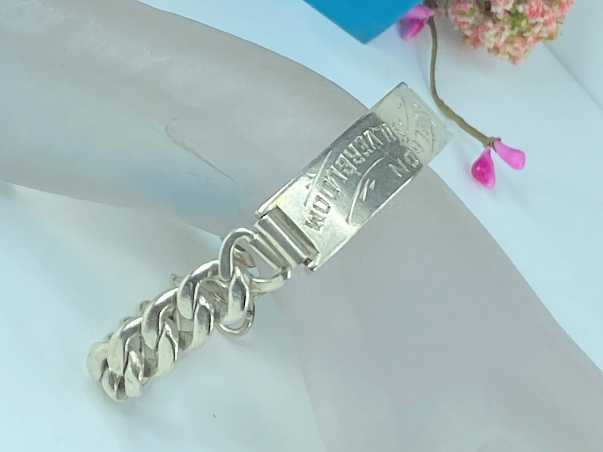 c1950's Huffy Sterling Silver ID band curb link bracelet 8.0" 47.1 grams JR446