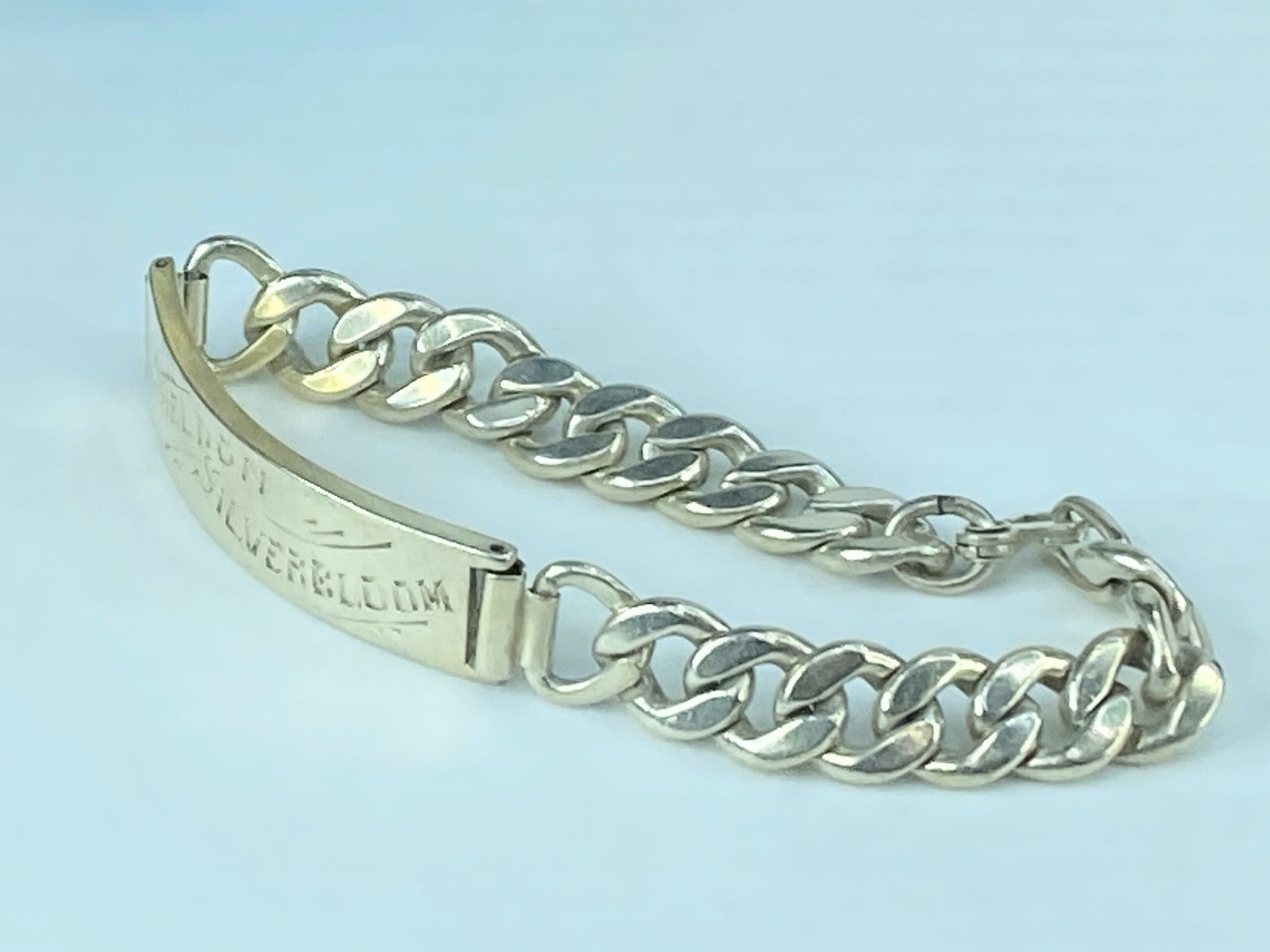c1950's Huffy Sterling Silver ID band curb link bracelet 8.0" 47.1 grams JR446
