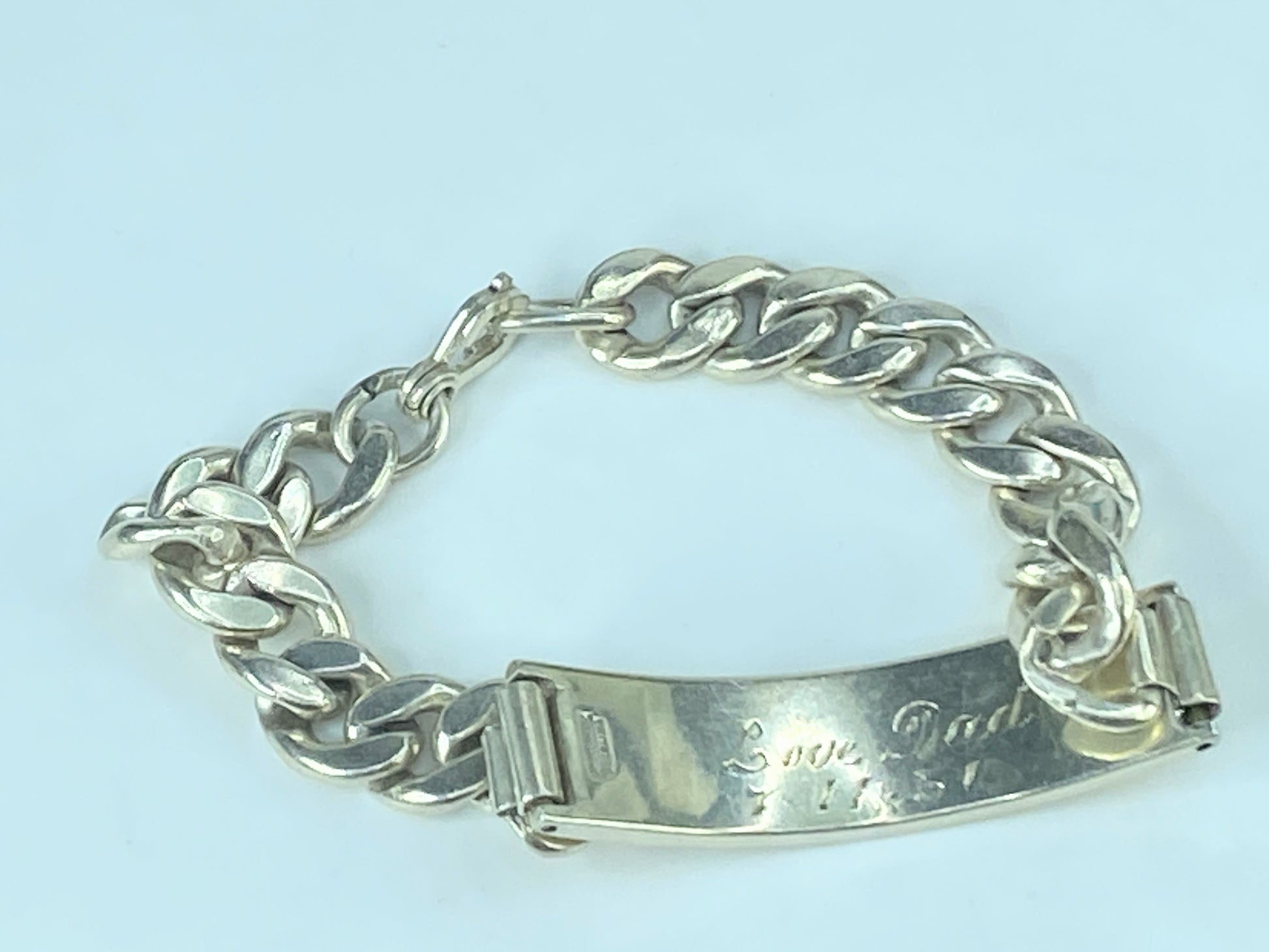 c1950's Huffy Sterling Silver ID band curb link bracelet 8.0" 47.1 grams JR446
