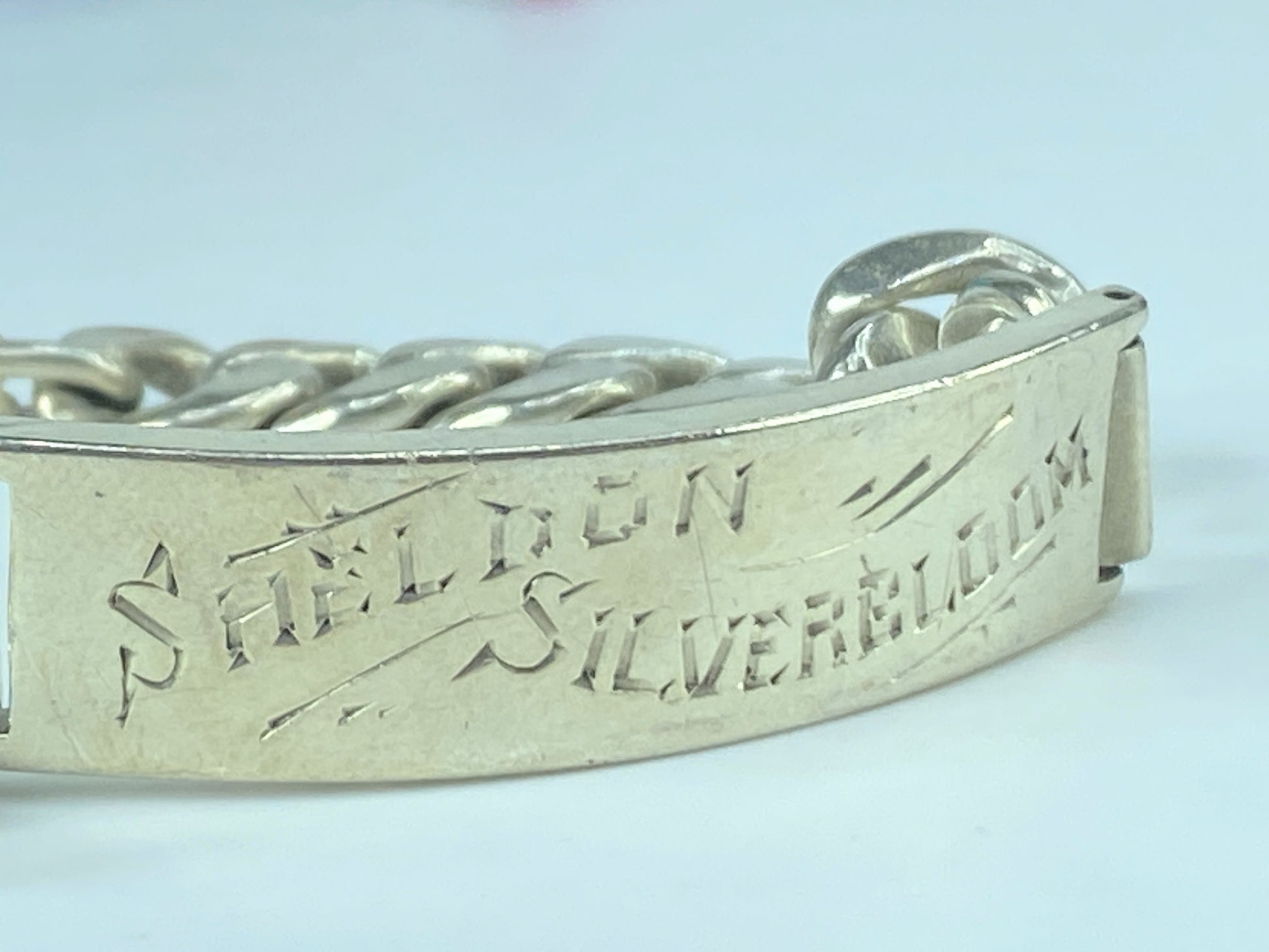 c1950's Huffy Sterling Silver ID band curb link bracelet 8.0" 47.1 grams JR446