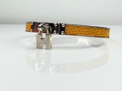 Vintage Hermès Leather Kelly Cadena Lock Bangle Bracelet Yellow GS763