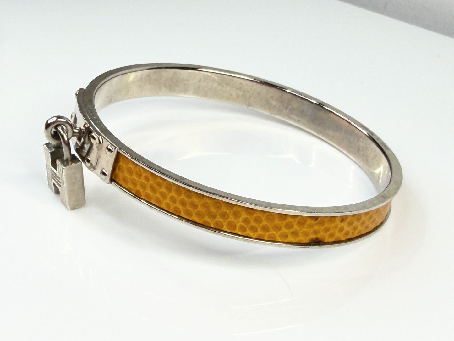Vintage Hermès Leather Kelly Cadena Lock Bangle Bracelet Yellow GS763