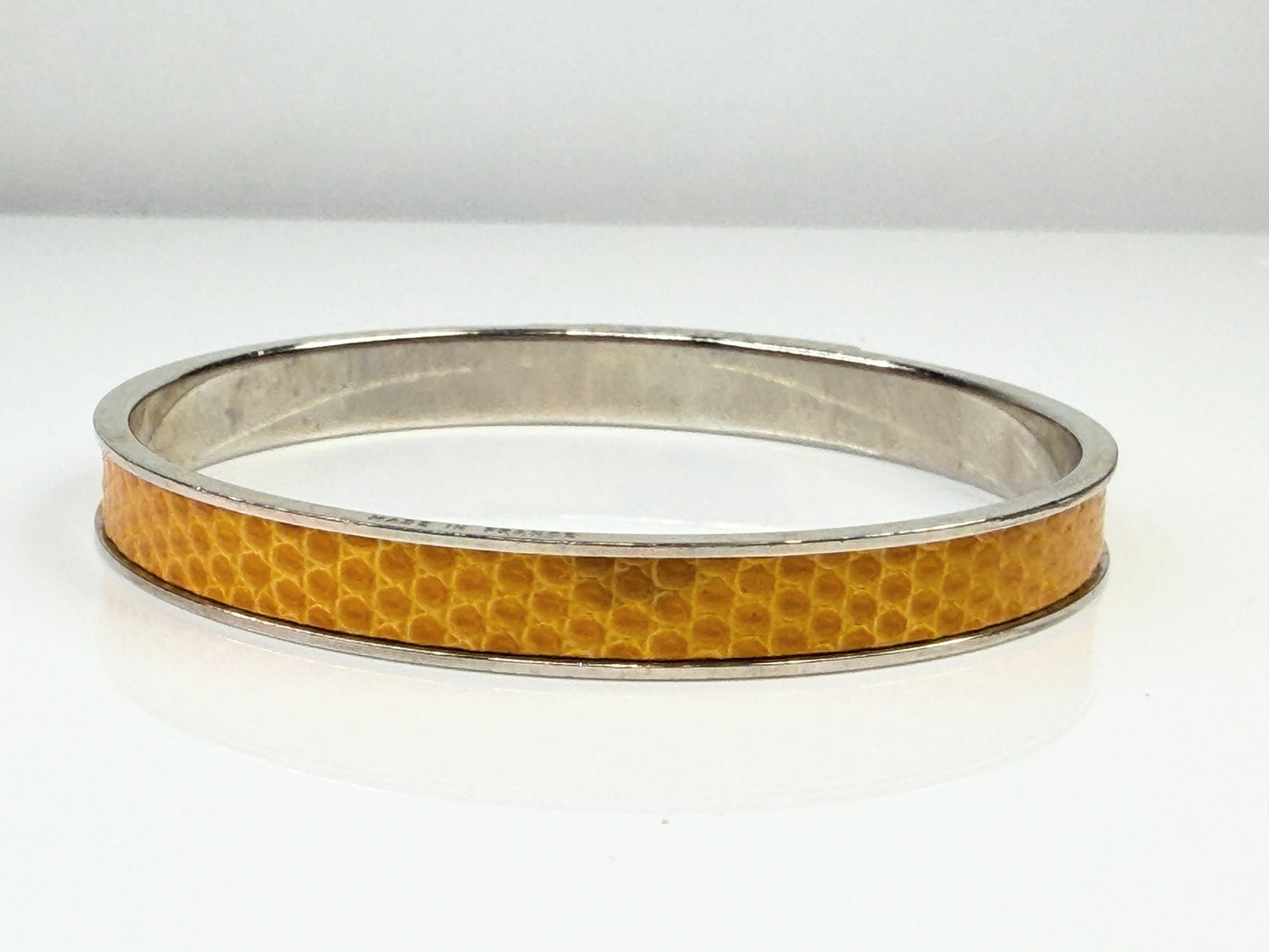 Vintage Hermès Leather Kelly Cadena Lock Bangle Bracelet Yellow GS763