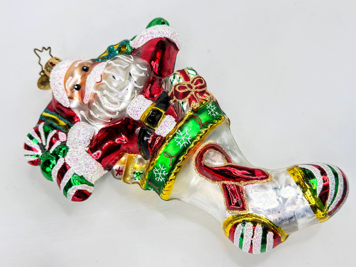 Christopher Radko Vintage Santa Stocking Gifts Blown Glass Ornament Mint XN116