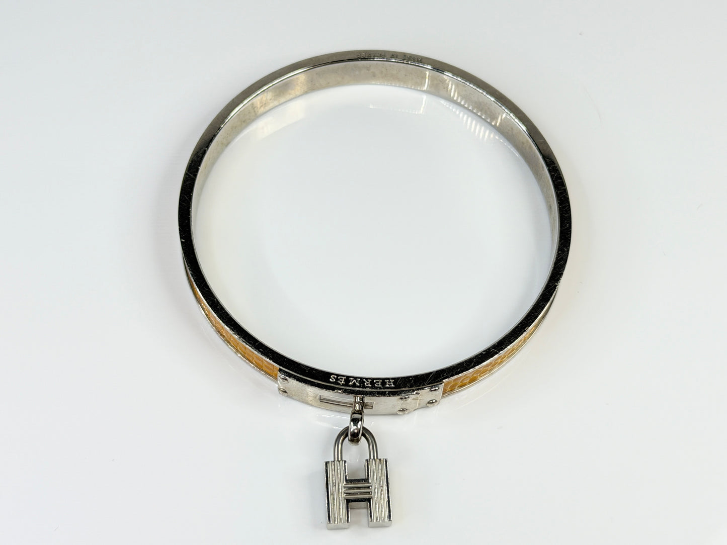 Vintage Hermès Leather Kelly Cadena Lock Bangle Bracelet Yellow GS763