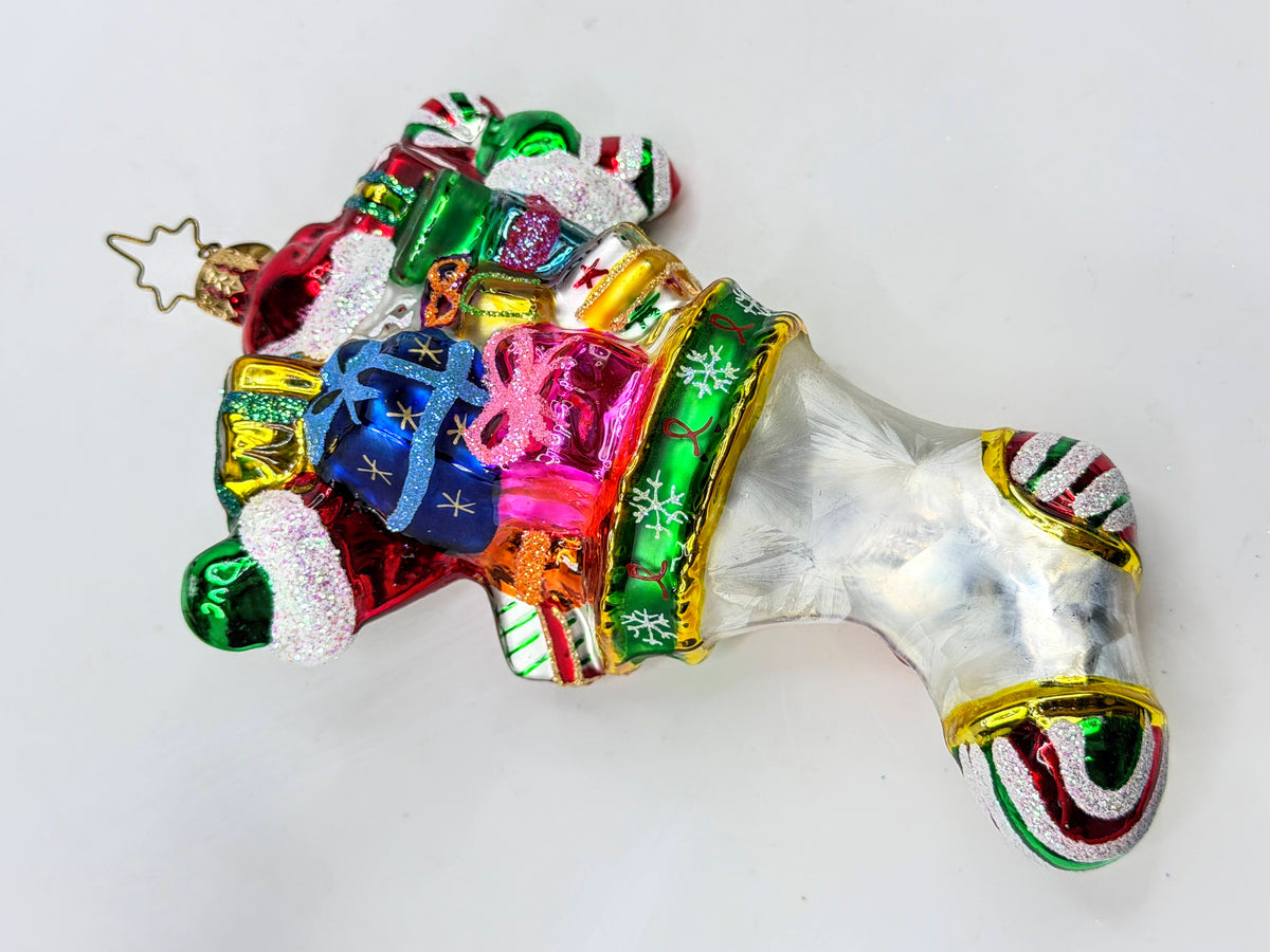 Christopher Radko Vintage Santa Stocking Gifts Blown Glass Ornament Mint XN116