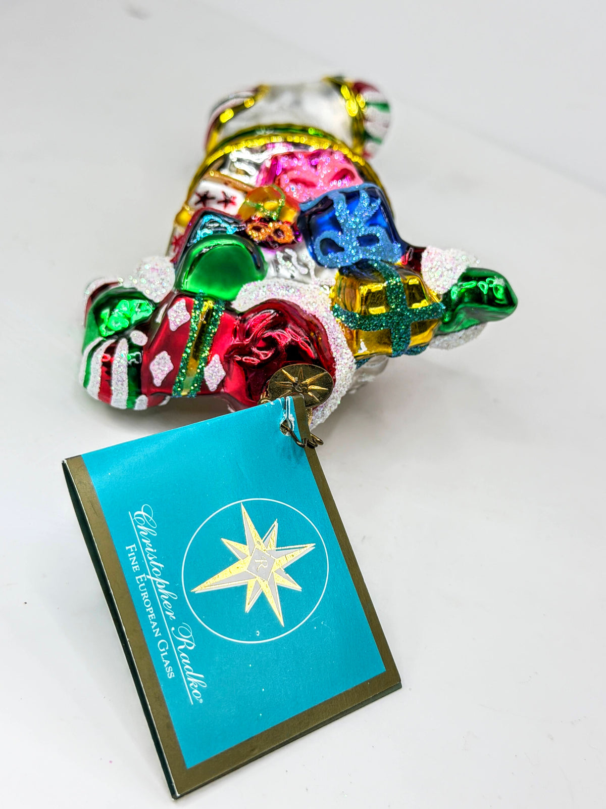 Christopher Radko Vintage Santa Stocking Gifts Blown Glass Ornament Mint XN116