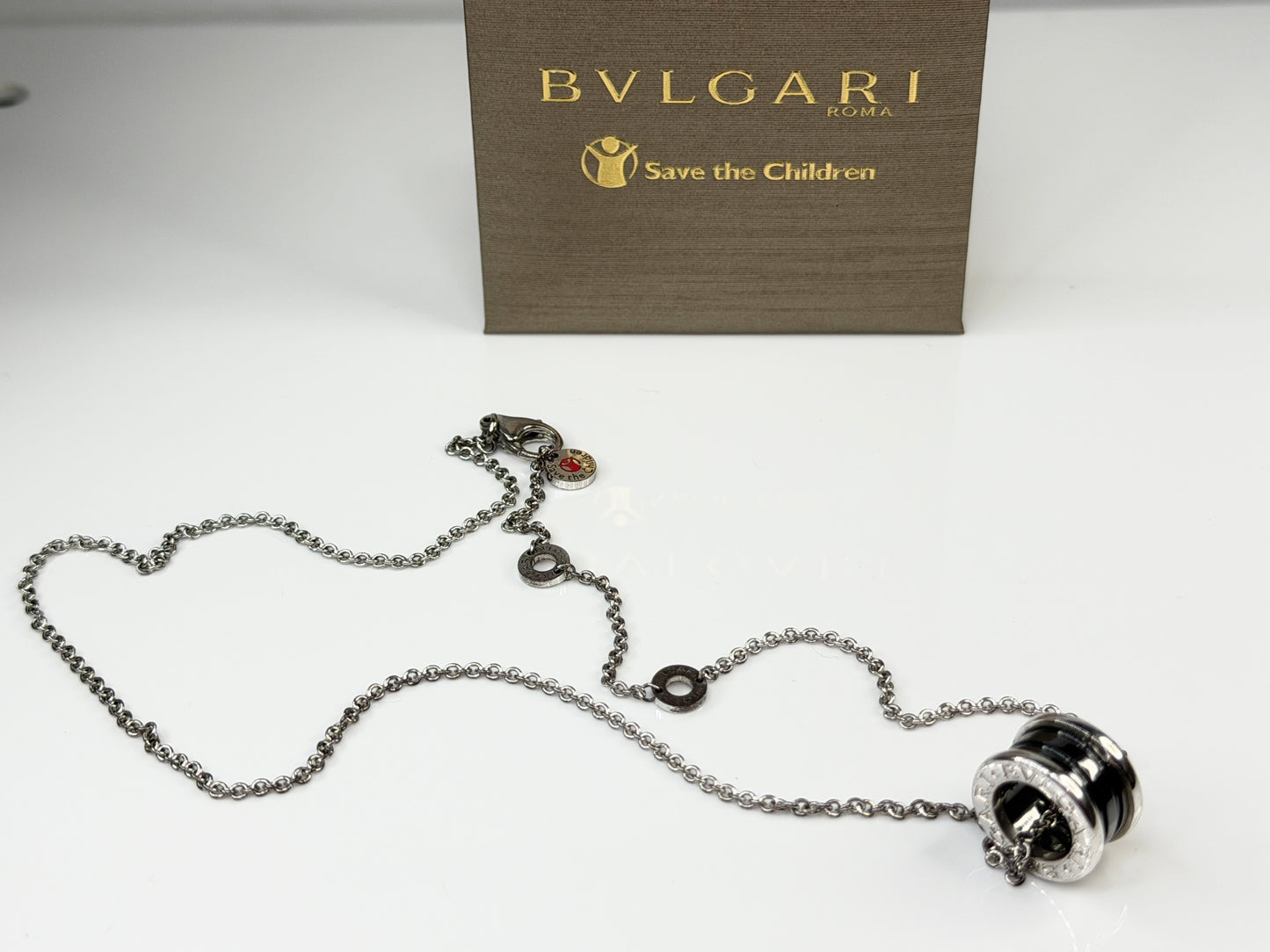 BVLGARI Save the Children B.zero1 Necklace Silver 925 Black Ceramic Italy GS764