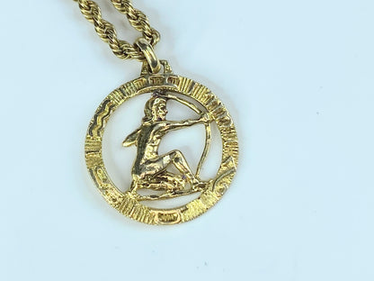 14k gold Sagittarius Zodiac Pendant in 3.25mm rope link 28" necklace