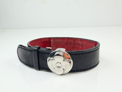 Vintage Louis Vuitton Monogram Leather Flower Clasp Bracelet France GS763