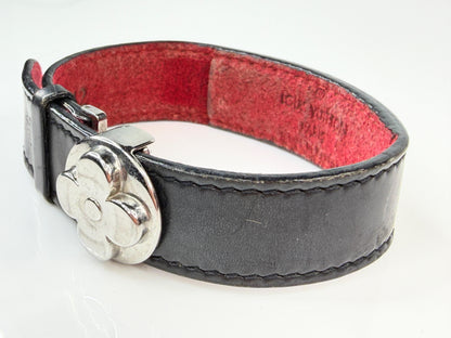Vintage Louis Vuitton Monogram Leather Flower Clasp Bracelet France GS763