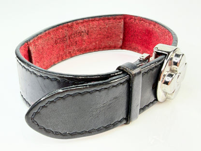Vintage Louis Vuitton Monogram Leather Flower Clasp Bracelet France GS763