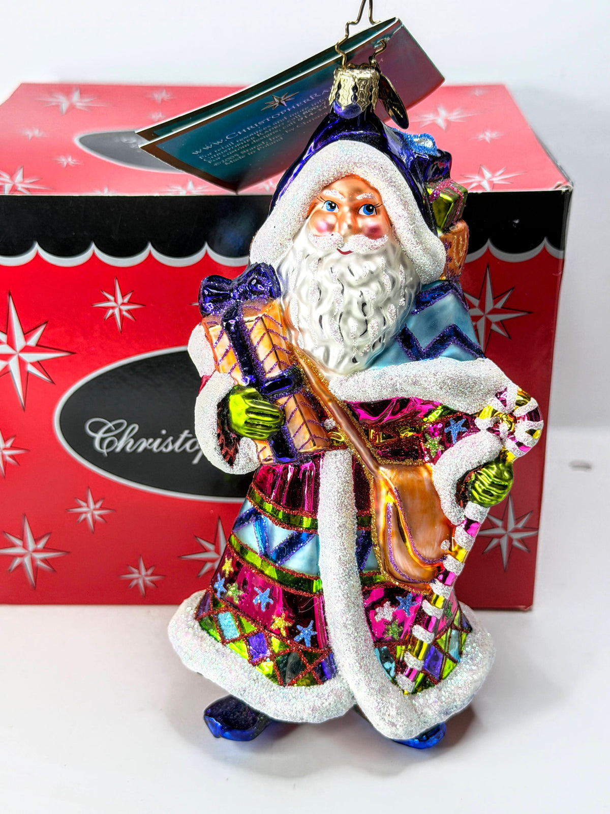 Vintage Christopher Radko Santa Glass Ornament Large 7" Mint in orig box XN119