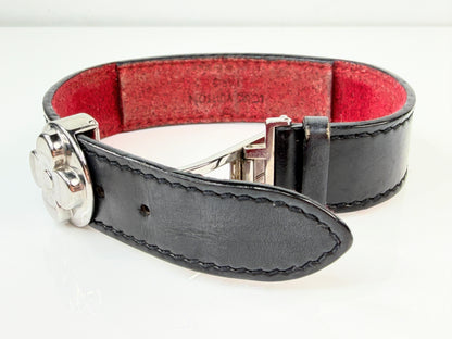 Vintage Louis Vuitton Monogram Leather Flower Clasp Bracelet France GS763