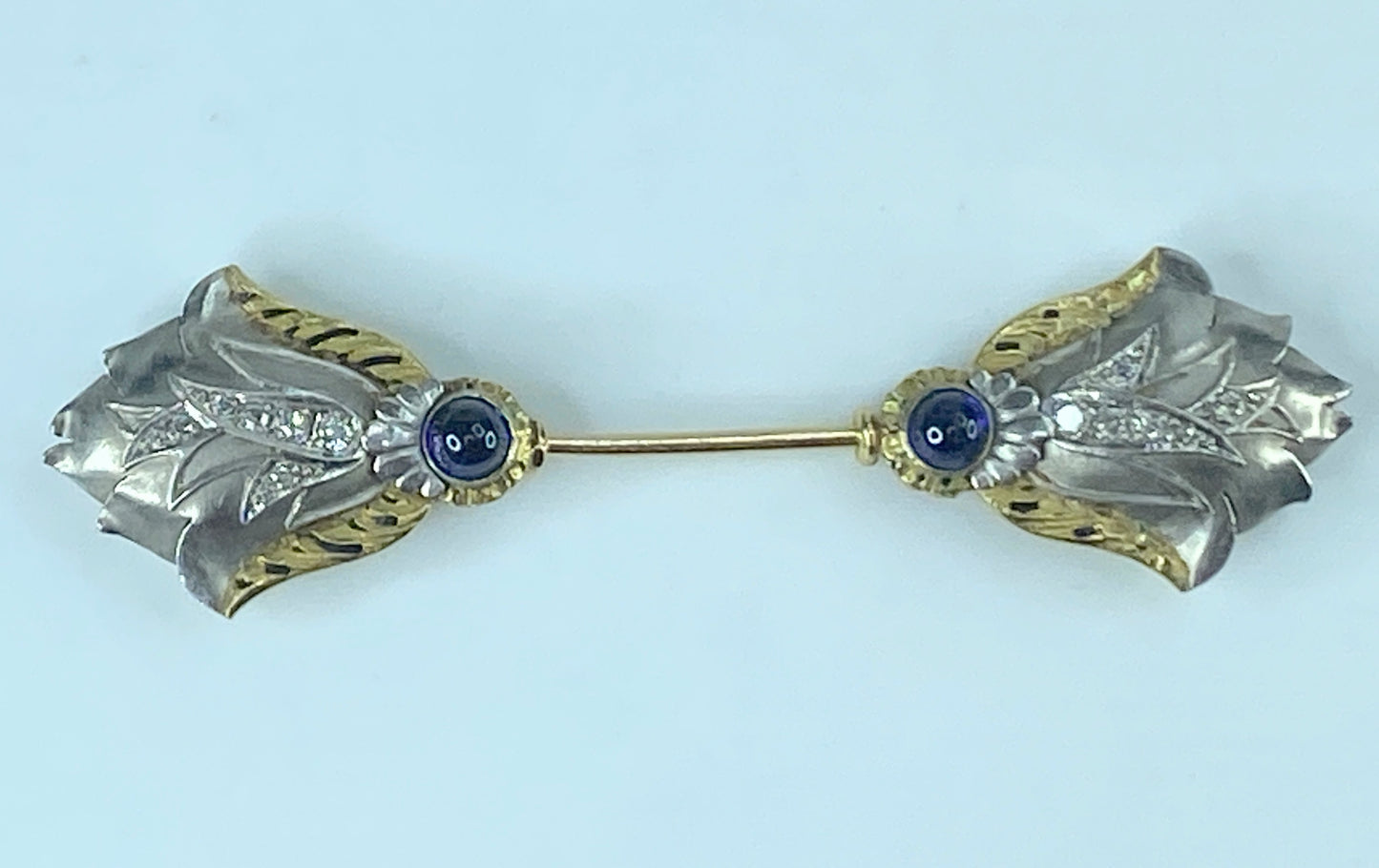 Antique Jabot 14k Gold Platinum Diamond Brooch Pin 7.9g 2 3/4" JR450