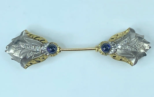 Antique Jabot 14k Gold Platinum Diamond Brooch Pin 7.9g 2 3/4" JR450