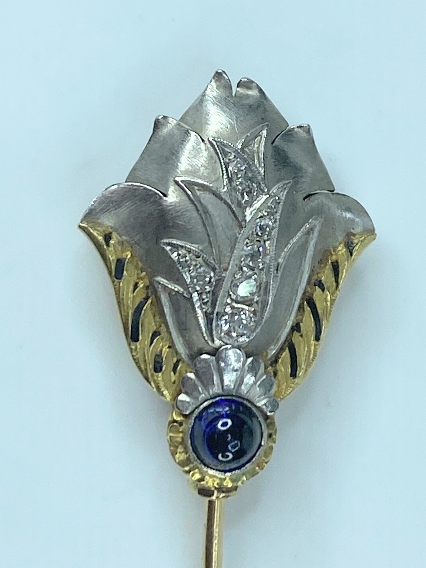 Antique Jabot 14k Gold Platinum Diamond Brooch Pin 7.9g 2 3/4" JR450