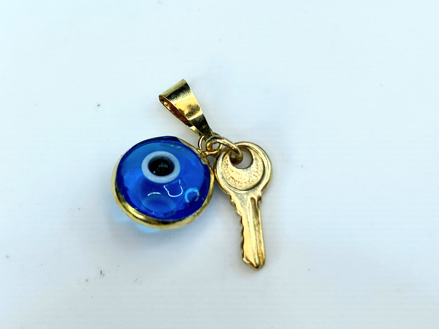 Protective 14K gold Evil eye with Key To Success charm set