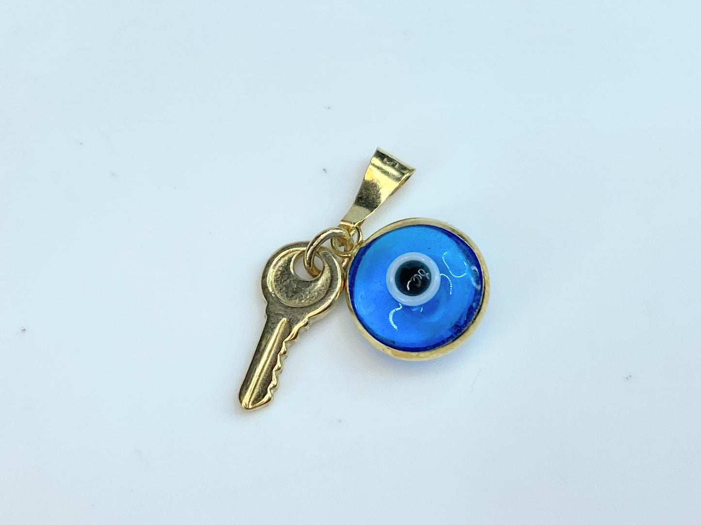 Protective 14K gold Evil eye with Key To Success charm set