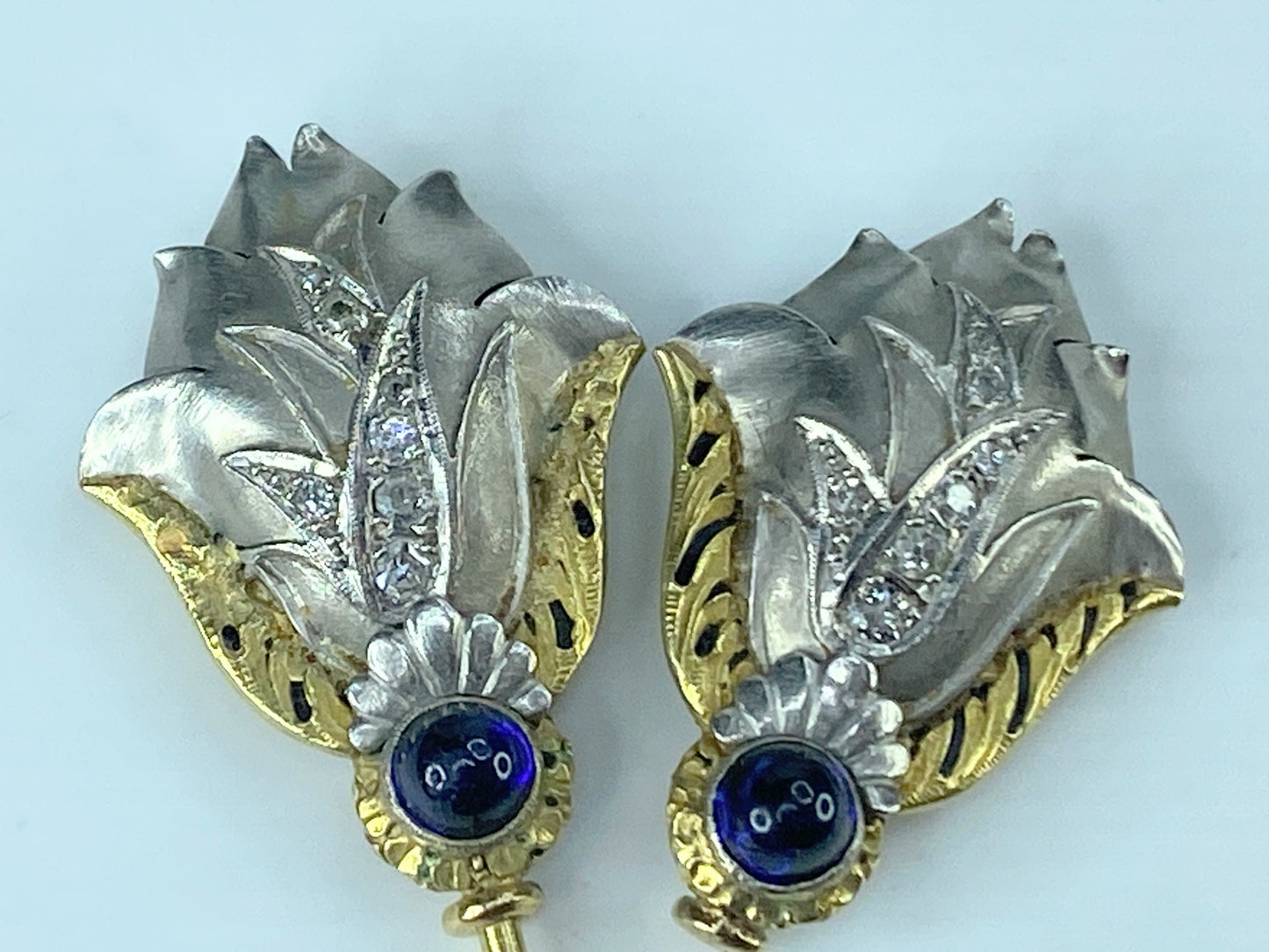 Antique Jabot 14k Gold Platinum Diamond Brooch Pin 7.9g 2 3/4" JR450
