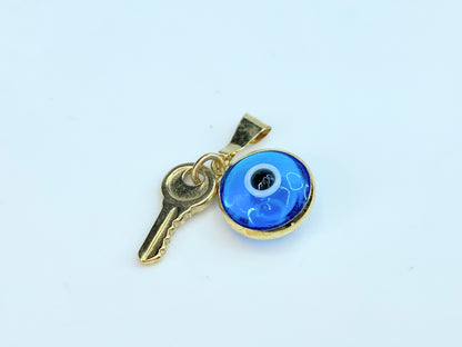 Protective 14K gold Evil eye with Key To Success charm set