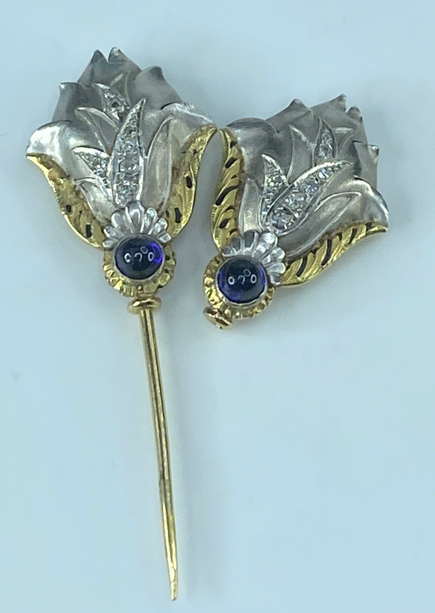 Antique Jabot 14k Gold Platinum Diamond Brooch Pin 7.9g 2 3/4" JR450