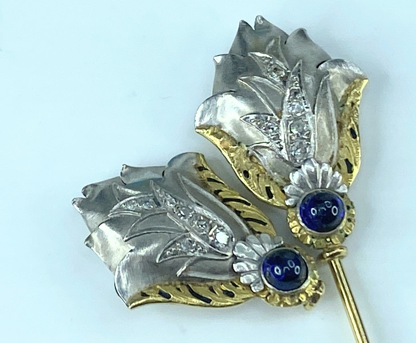 Antique Jabot 14k Gold Platinum Diamond Brooch Pin 7.9g 2 3/4" JR450