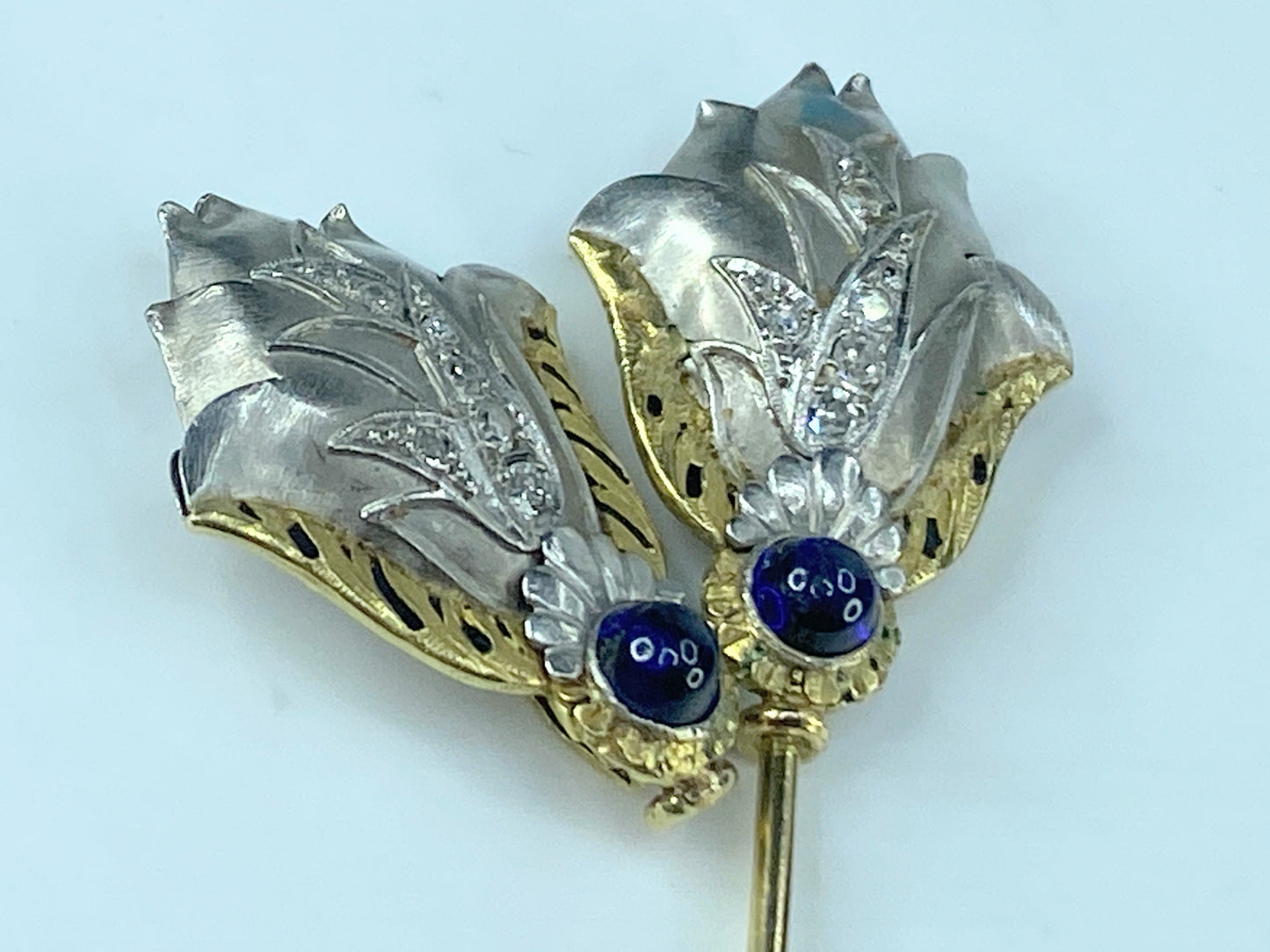 Antique Jabot 14k Gold Platinum Diamond Brooch Pin 7.9g 2 3/4" JR450