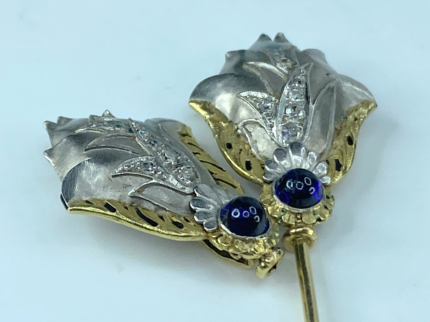 Antique Jabot 14k Gold Platinum Diamond Brooch Pin 7.9g 2 3/4" JR450