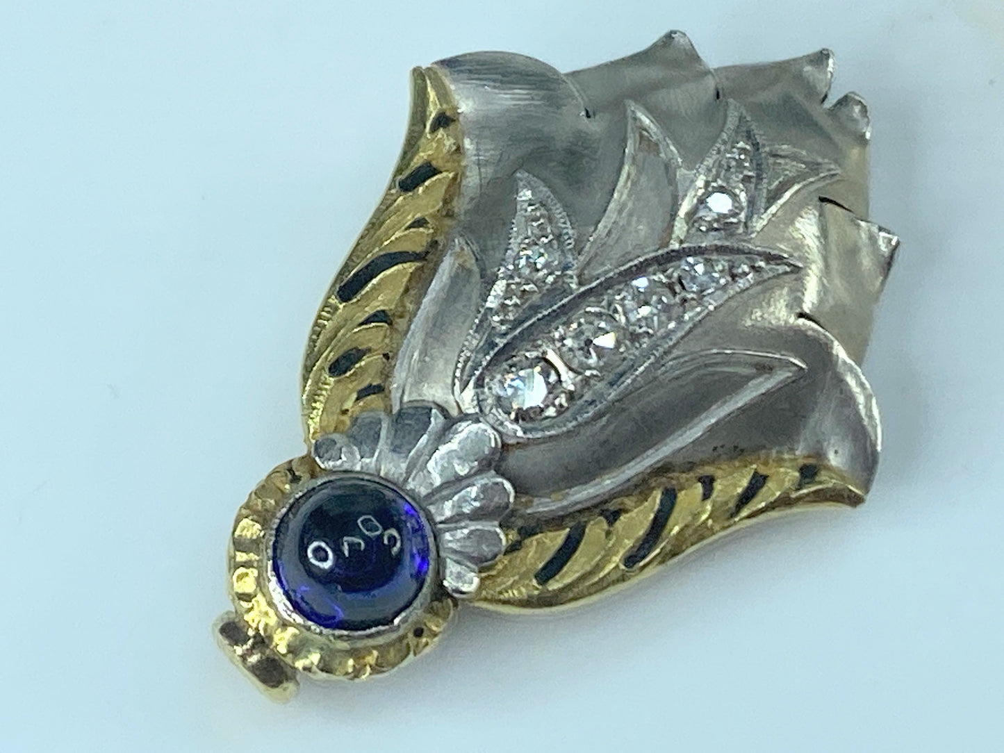 Antique Jabot 14k Gold Platinum Diamond Brooch Pin 7.9g 2 3/4" JR450