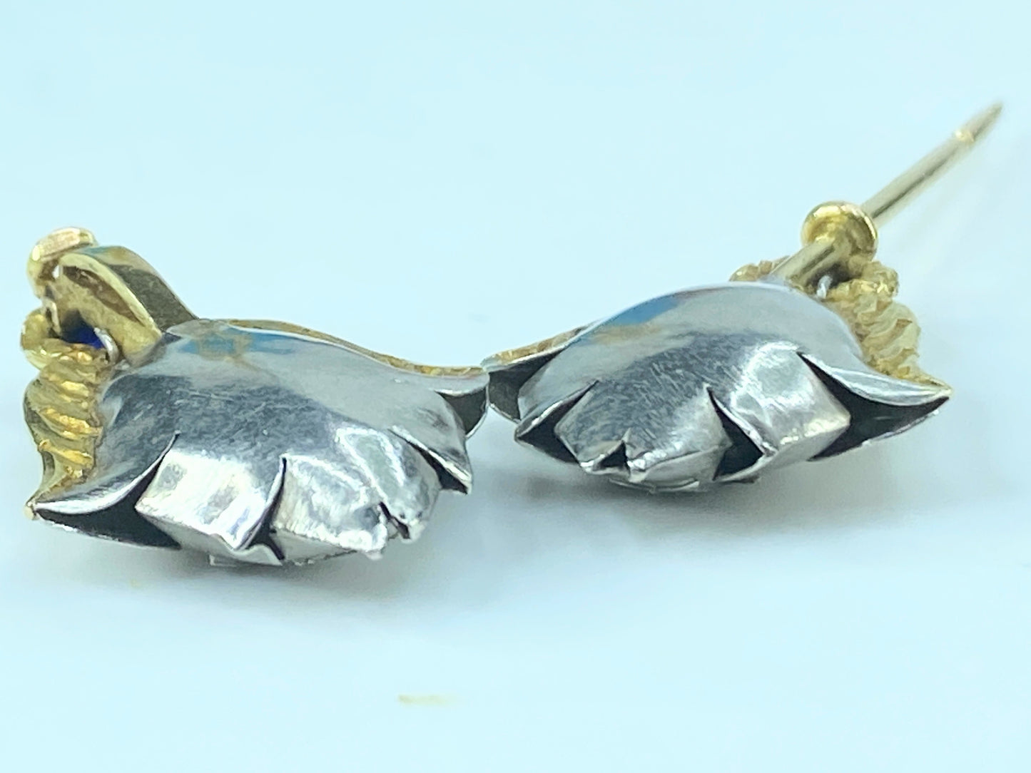 Antique Jabot 14k Gold Platinum Diamond Brooch Pin 7.9g 2 3/4" JR450