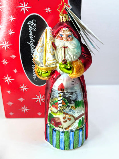 Christopher Radko Vintage Santa Lighthouse Sailboat Scenic Glass Ornament XN125