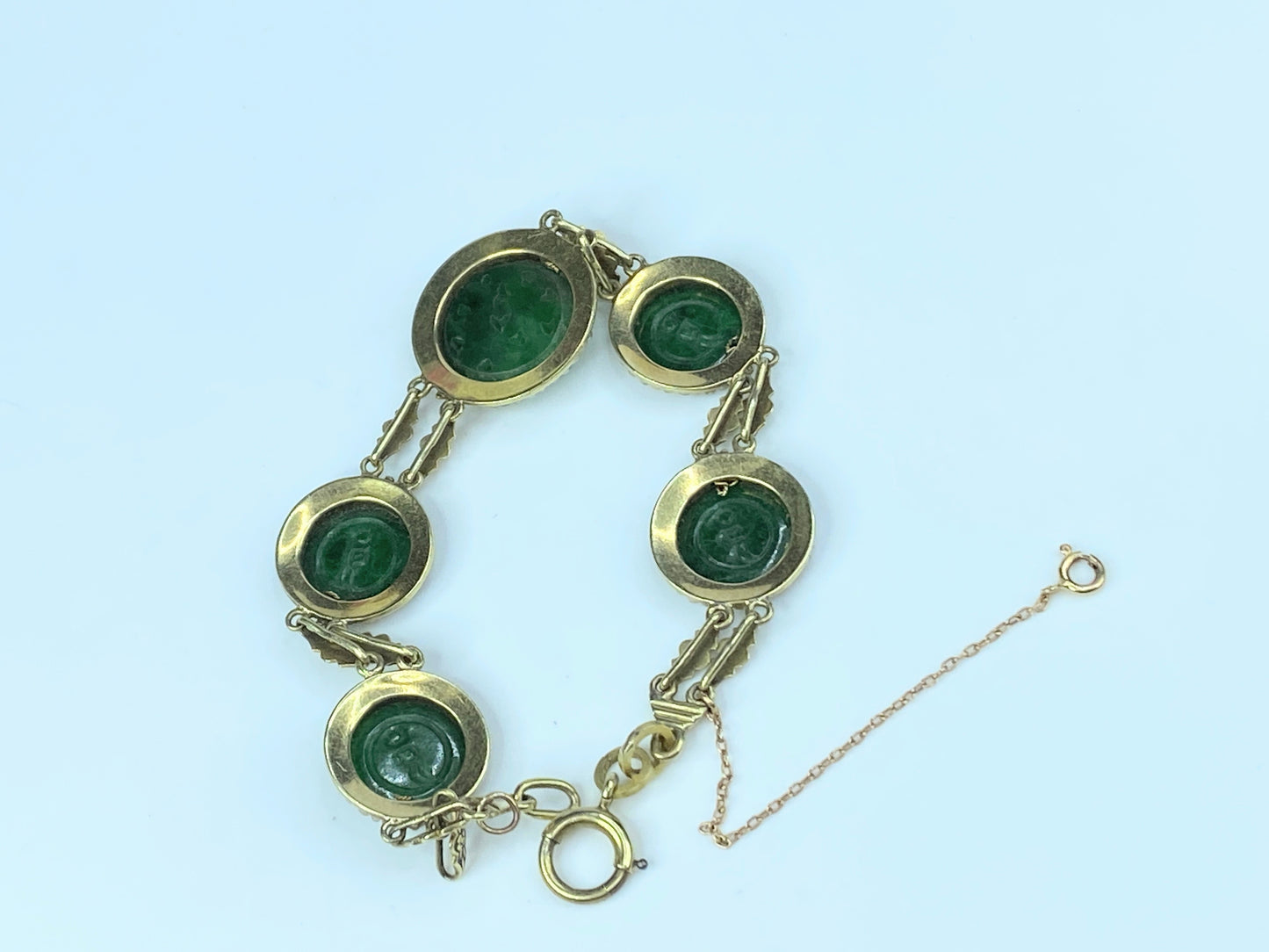 Antique 14K Gold Jadeite & Cultured Seed Pearls Enamel Bracelet