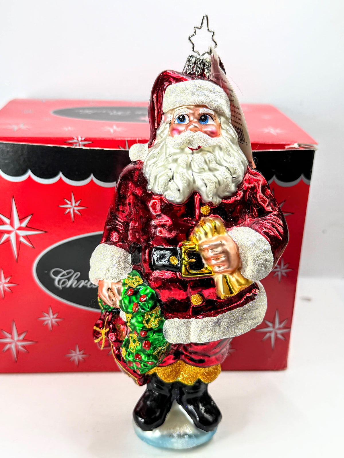 Christopher Radko Vintage Santa Merry Christmas Gifts Glass Ornament w/box XN124