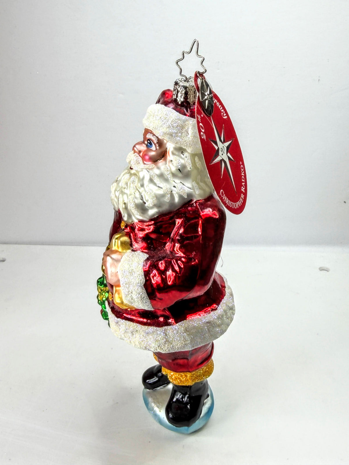 Christopher Radko Vintage Santa Merry Christmas Gifts Glass Ornament w/box XN124