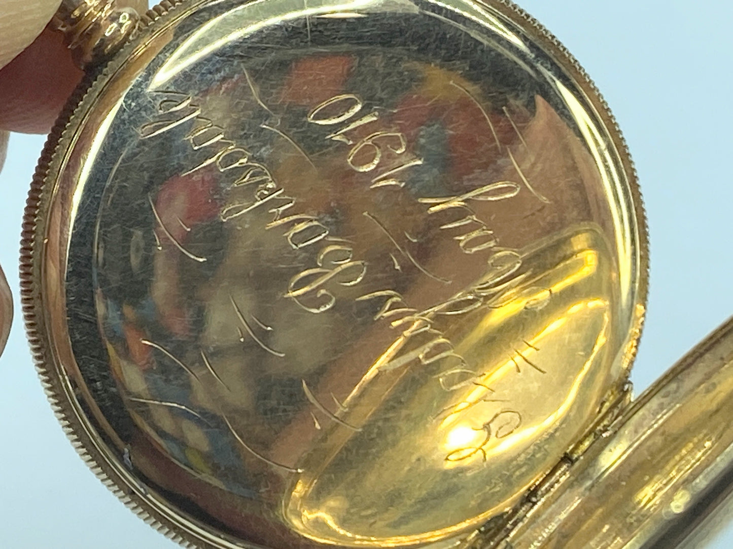 c1910 14K Waltham Hunter case mechanical Lady pocket watch 1.25" Running JR448