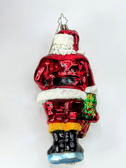 Christopher Radko Vintage Santa Merry Christmas Gifts Glass Ornament w/box XN124