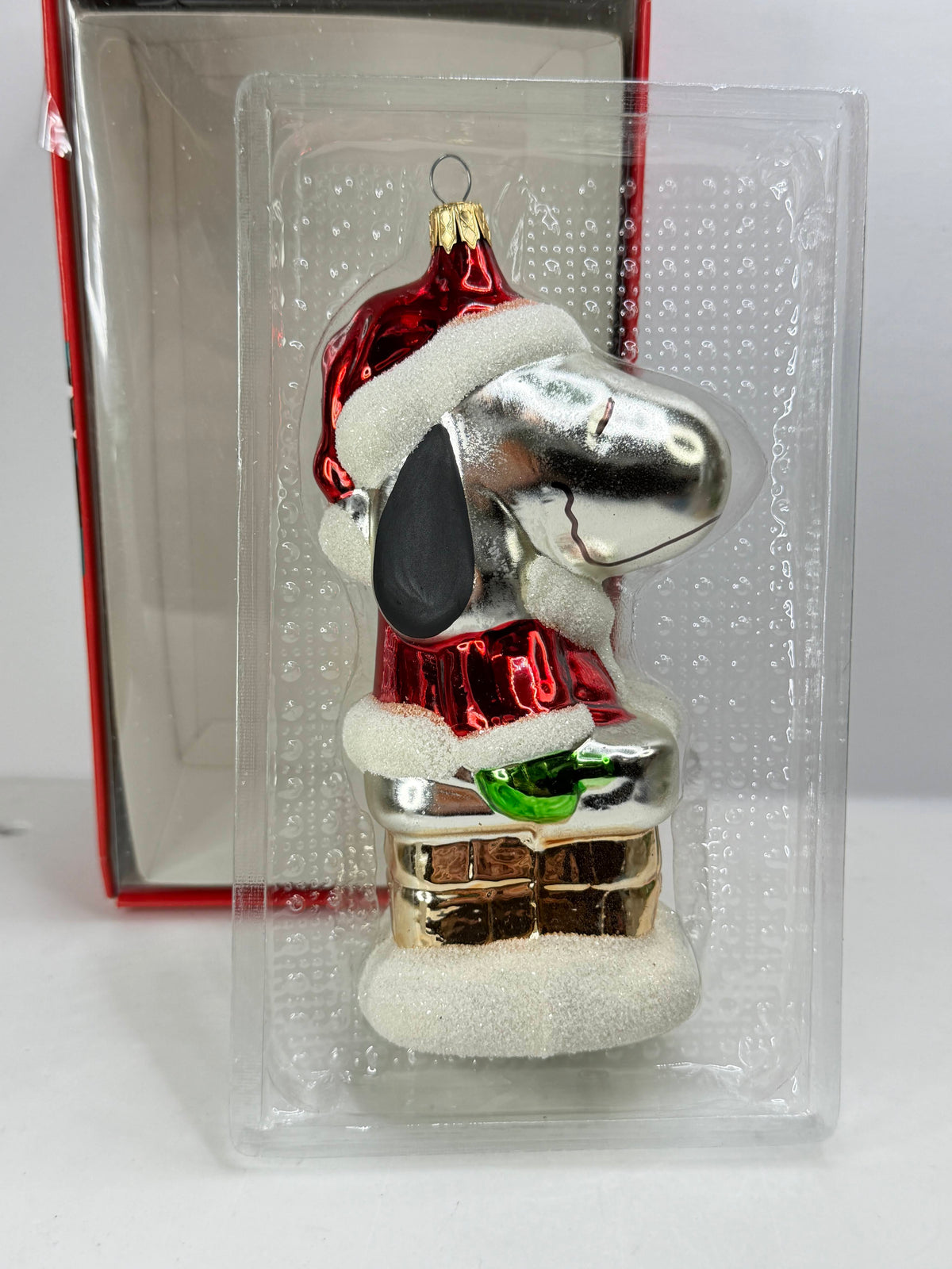 Vintage Kurt Adler Peanuts Snoopy Santa Chimney Glass Christmas Ornament XN127