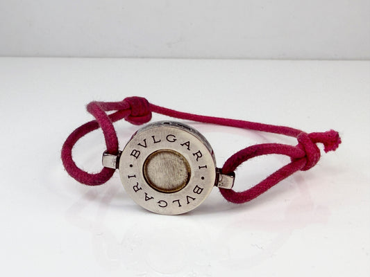 Vintage BVLGARI Bvlgari Round Pendant Cord Bracelet Sterling Silver GS768