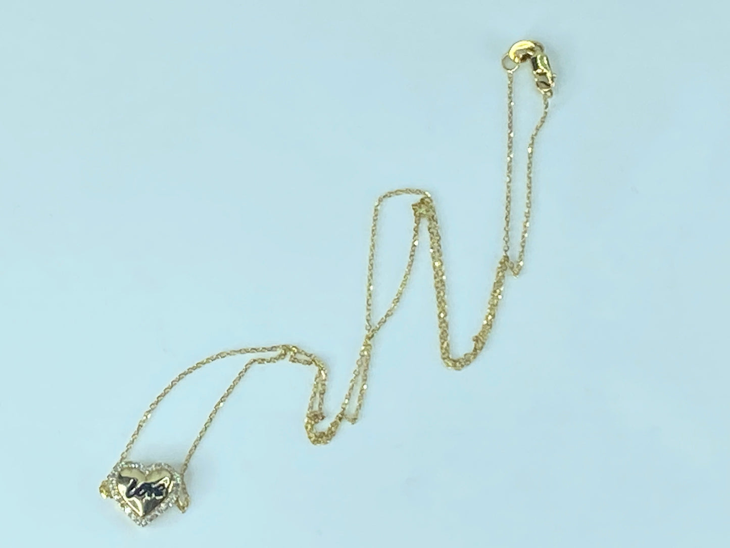 14K yellow gold 0.1ct Diamond enamel "Love" Heart pendant necklace 16" JR451