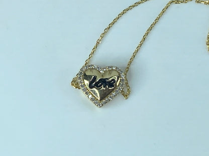 14K yellow gold 0.1ct Diamond enamel "Love" Heart pendant necklace 16" JR451