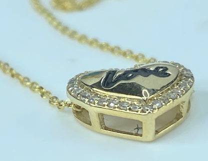 14K yellow gold 0.1ct Diamond enamel "Love" Heart pendant necklace 16" JR451