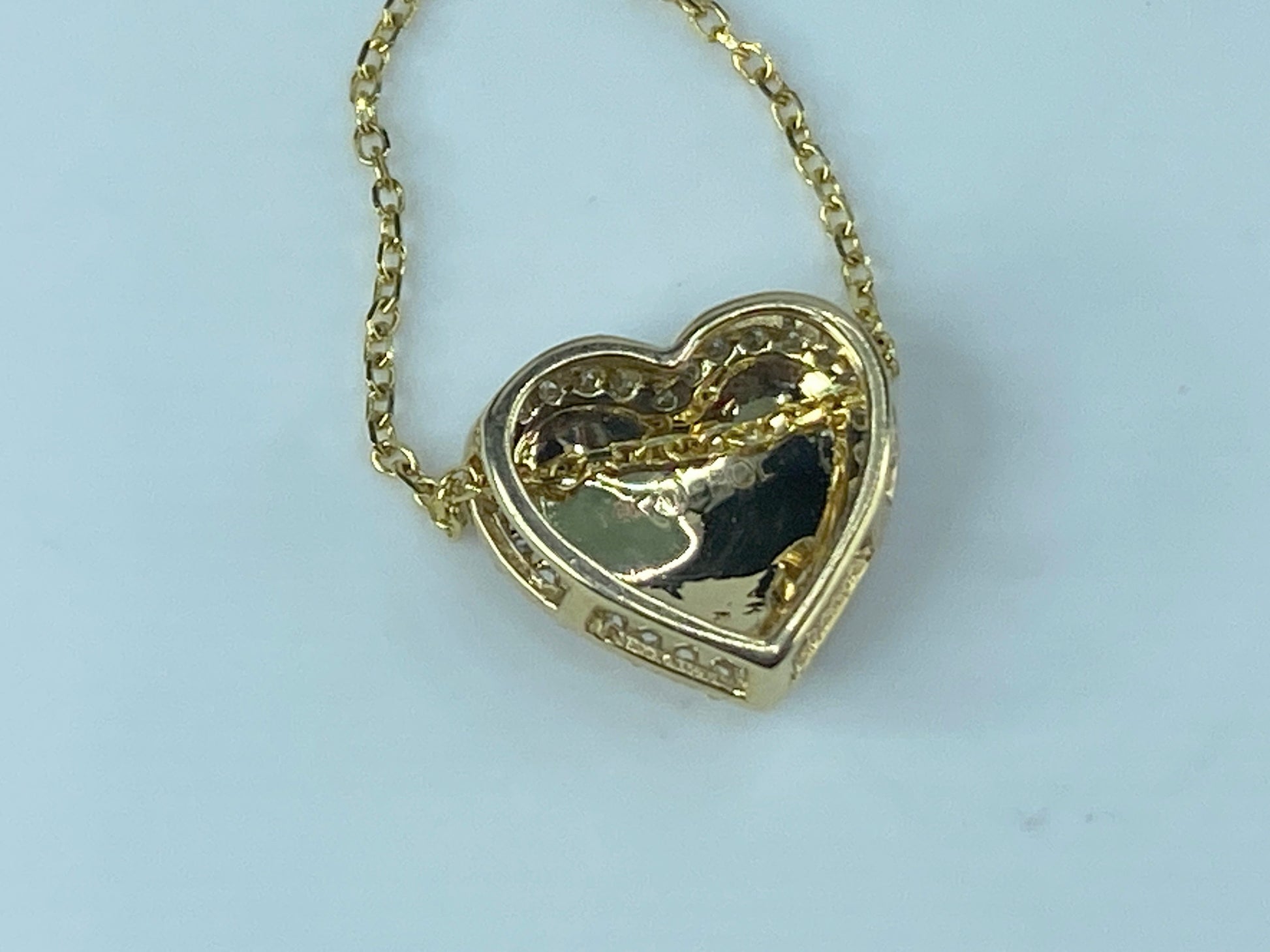 14K yellow gold 0.1ct Diamond enamel "Love" Heart pendant necklace 16" JR451