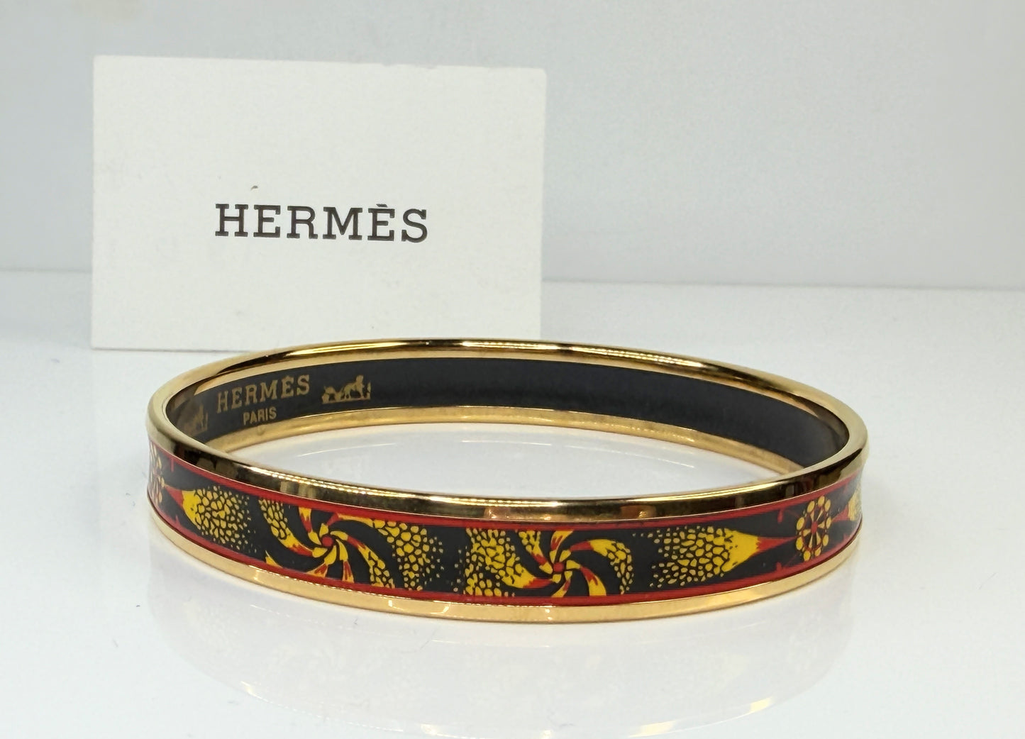 Hermes enamel bangle bracelet gold orange black yellow bangle GS770